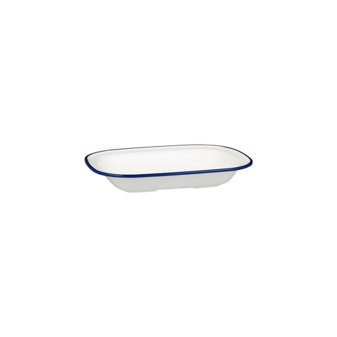 Rectangle Dish 200x145x45mm WHITE W/BLUE LINE RYNER Melamine Evoke