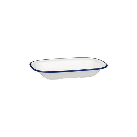 Rectangle Dish 230x176x45mm WHITE W/BLUE LINE RYNER Melamine Evoke