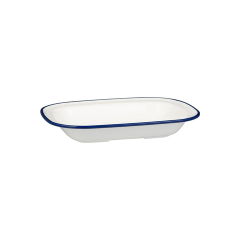 Rectangle Dish 270x200x42mm WHITE W/BLUE LINE RYNER Melamine Evoke