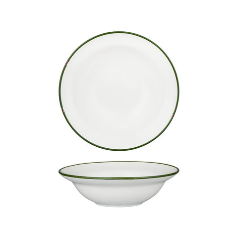 Deep Bowl Plate 220mm 580ml WHITE W/GREEN LINE LUZERNE Tintin