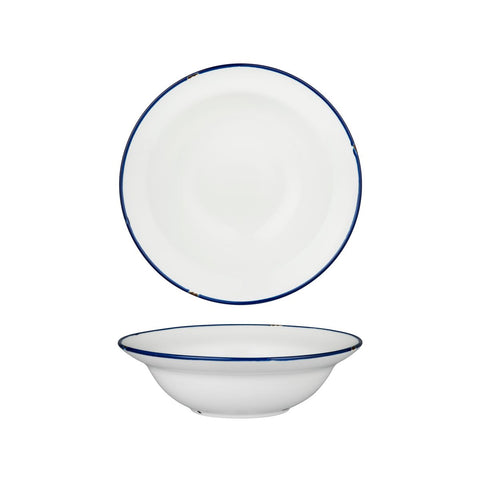 Deep Bowl Plate 220mm 580ml WHITE W/NAVY LINE LUZERNE Tintin