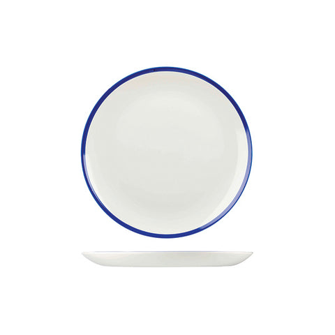 Round Coupe Plate 217mm WHITE W/BLUE LINE CHURCHILL Retro Blue