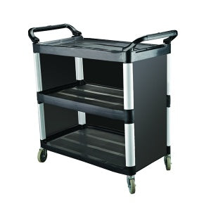 Utility Trolley 3 Shelf Closed Sides 845x430x950mm BLACK CATERAX Trolleys